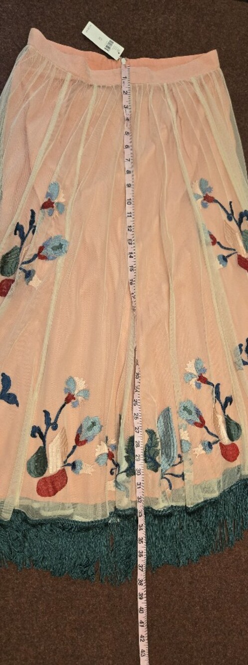 Anthropologie Akemi + Kin Fringed Tulle Skirt Pastel Peach Intricate Floral 12 - Picture 5 of 11